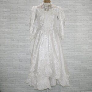 VINTAGE Bridal Gown Petite Wedding Dress Pearls Layers Ruffles White Flowergirl